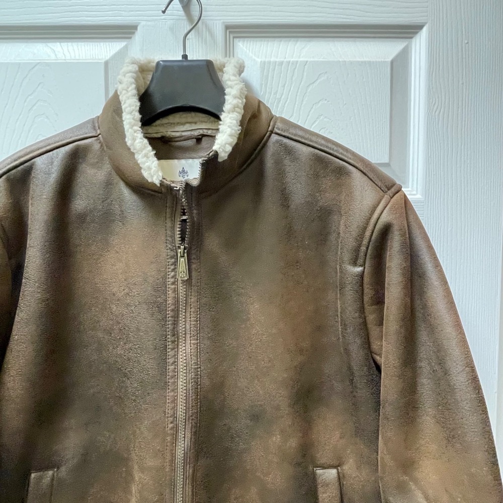 Rainforest Men's Sz Large Brown Faux Leather Shearling‎ Lined Aviator Jacket NWT